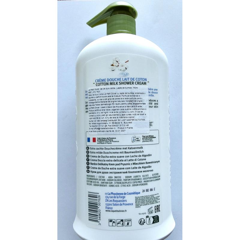 Gel de Duș Cremă LE PETIT OLIVIER cu Lapte de Bumbac, 750ml