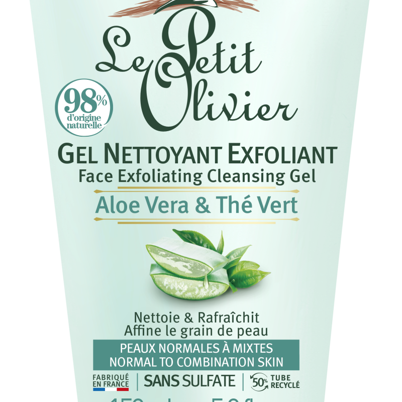 Gel Curățare Exfoliant Le Petit Olivier Aloe Vera & Ceai Verde, 150ml