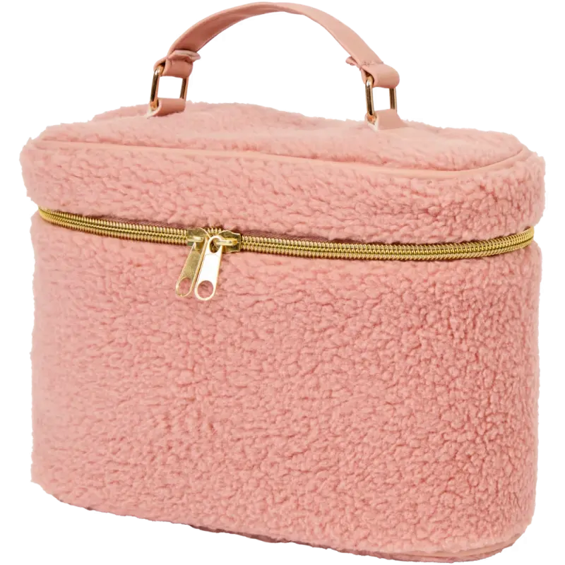 Geantă pentru cosmetice din țesătură bouclé – spațioasă, cu fermoar și mâner, diverse culori