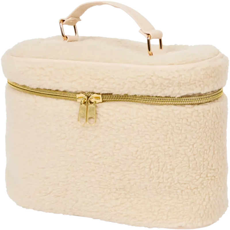 Geantă pentru cosmetice din țesătură bouclé – spațioasă, cu fermoar și mâner, diverse culori