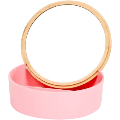 Organizator de machiaj cu oglindă și capac din bambus – compartimentat, design natural